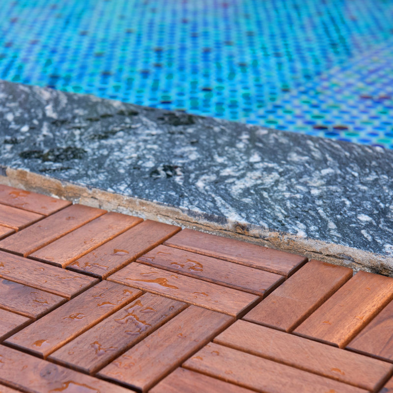 BEEFURNI 12" x 12" Wood Interlocking Deck Tile in Brown Wayfair